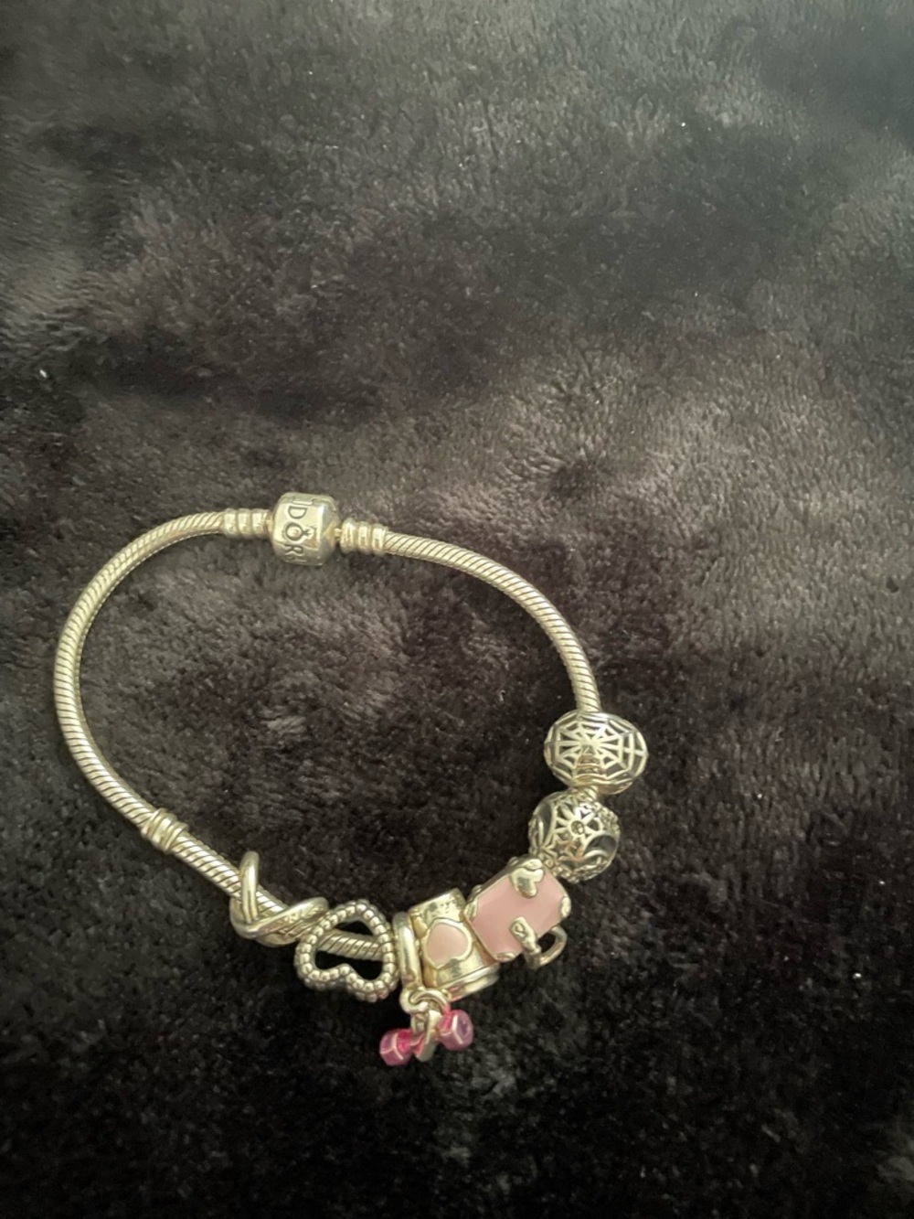 Pandora Silver Bracelet with Pink Heart and Dangle Charms